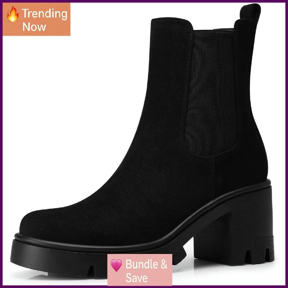 Women's Chelsea Ankle Boots Chunky Heel Platform Booties Size 6-11